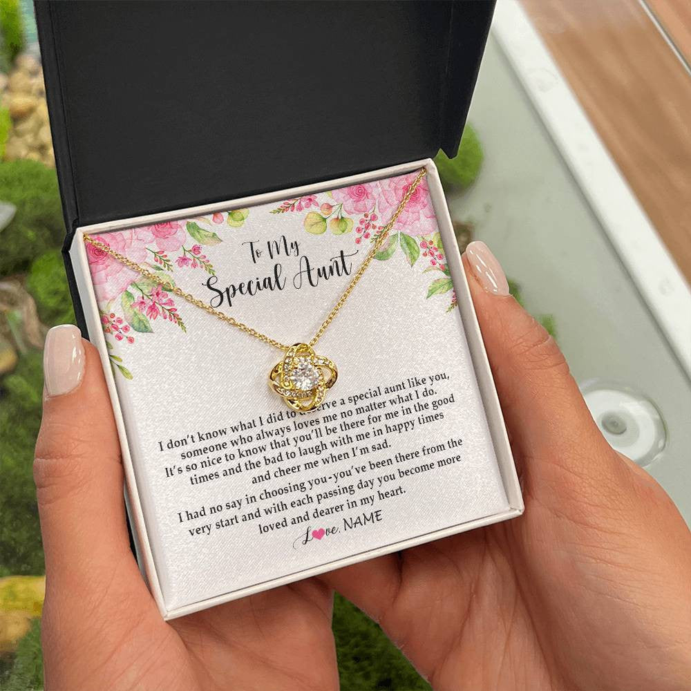 Love Knot Necklace 18K Yellow Gold Finish | Personalized To My Special Aunt Necklace From Niece Nephew Deserve A Special Aunt Pendant Birthday Monthers Day Christmas Customized Gift Box Message Card | teecentury
