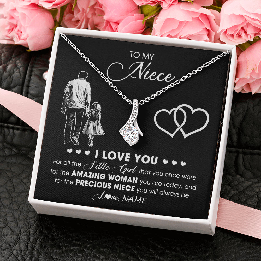 Alluring Beauty Necklace 14K White Gold Finish | 2 | Personalized To My Stepdaughter Necklace From Stepfather I Love You Little Girl Stepdaughter Birthday Christmas Jewelry Customized Gift Box Message Card | teecentury