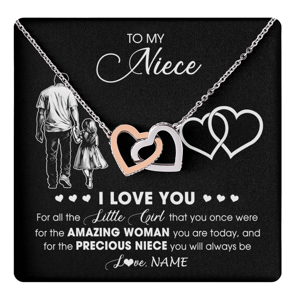 Interlocking Hearts Necklace Stainless Steel & Rose Gold Finish | 1 | Personalized To My Stepdaughter Necklace From Stepfather I Love You Little Girl Stepdaughter Birthday Christmas Jewelry Customized Gift Box Message Card | teecentury