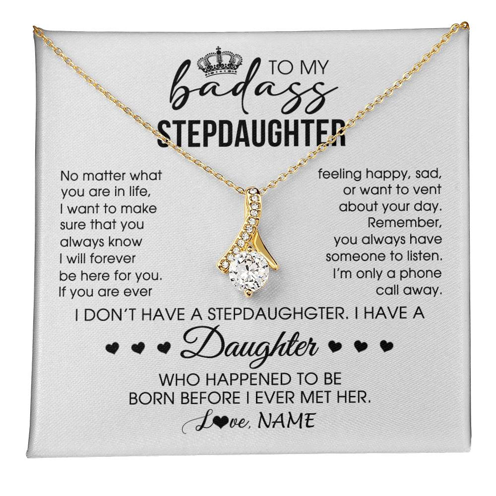 Alluring Beauty Necklace 18K Yellow Gold Finish | 1 | Personalized To My Stepdaughter Necklace From Stepfather Stepdad Be Here For You Bonus Daughter Birthday Graduation Christmas Customized Gift Box Message Card | teecentury
