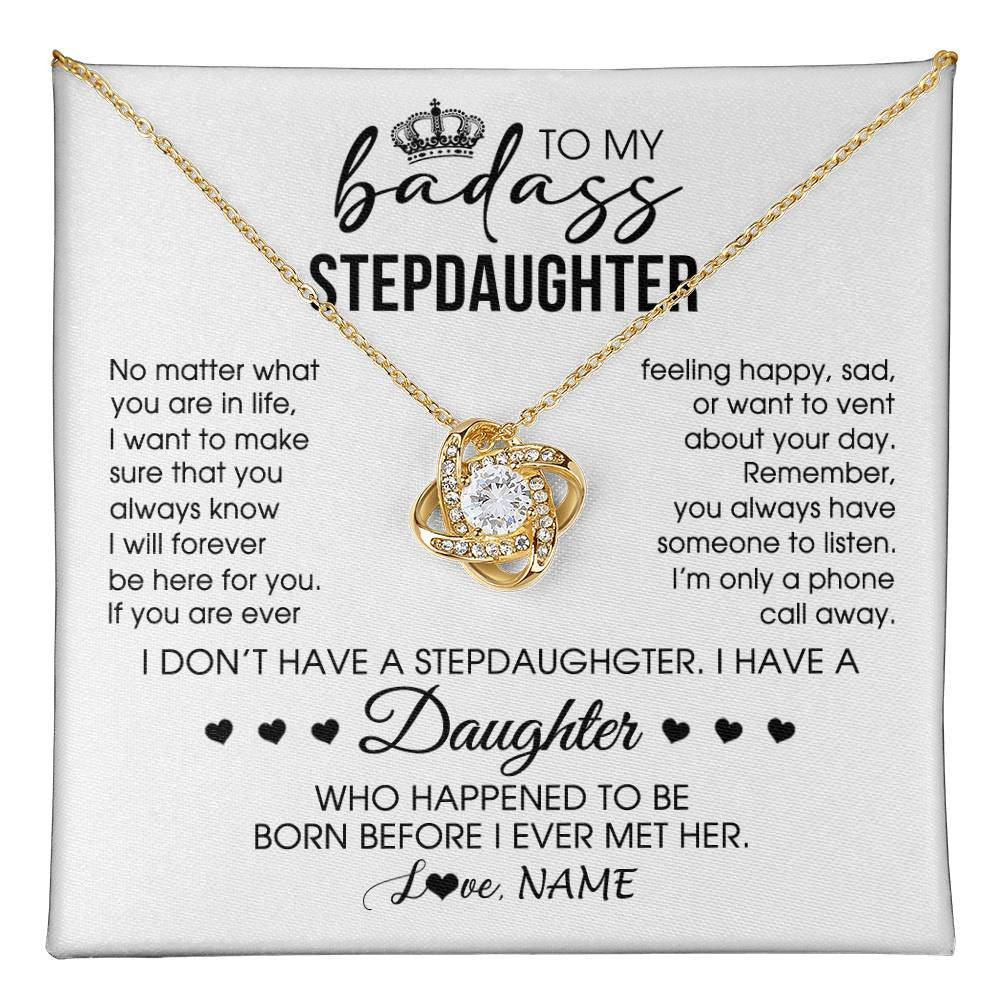 Love Knot Necklace 18K Yellow Gold Finish | 1 | Personalized To My Stepdaughter Necklace From Stepfather Stepdad Be Here For You Bonus Daughter Birthday Graduation Christmas Customized Gift Box Message Card | teecentury