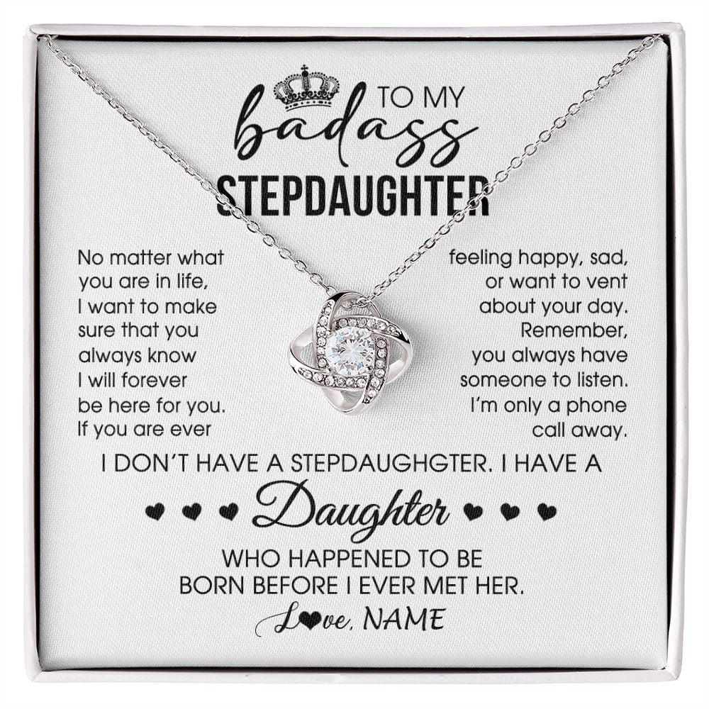 Love Knot Necklace | Personalized To My Stepdaughter Necklace From Stepfather Stepdad Be Here For You Bonus Daughter Birthday Graduation Christmas Customized Gift Box Message Card | teecentury