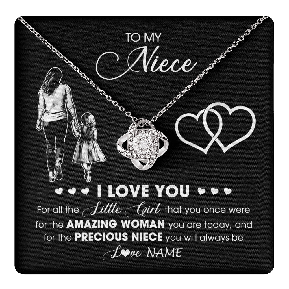 Love Knot Necklace 14K White Gold Finish | 1 | Personalized To My Stepdaughter Necklace From Stepmother I Love You Little Girl Stepdaughter Birthday Christmas Jewelry Customized Gift Box Message Card | teecentury