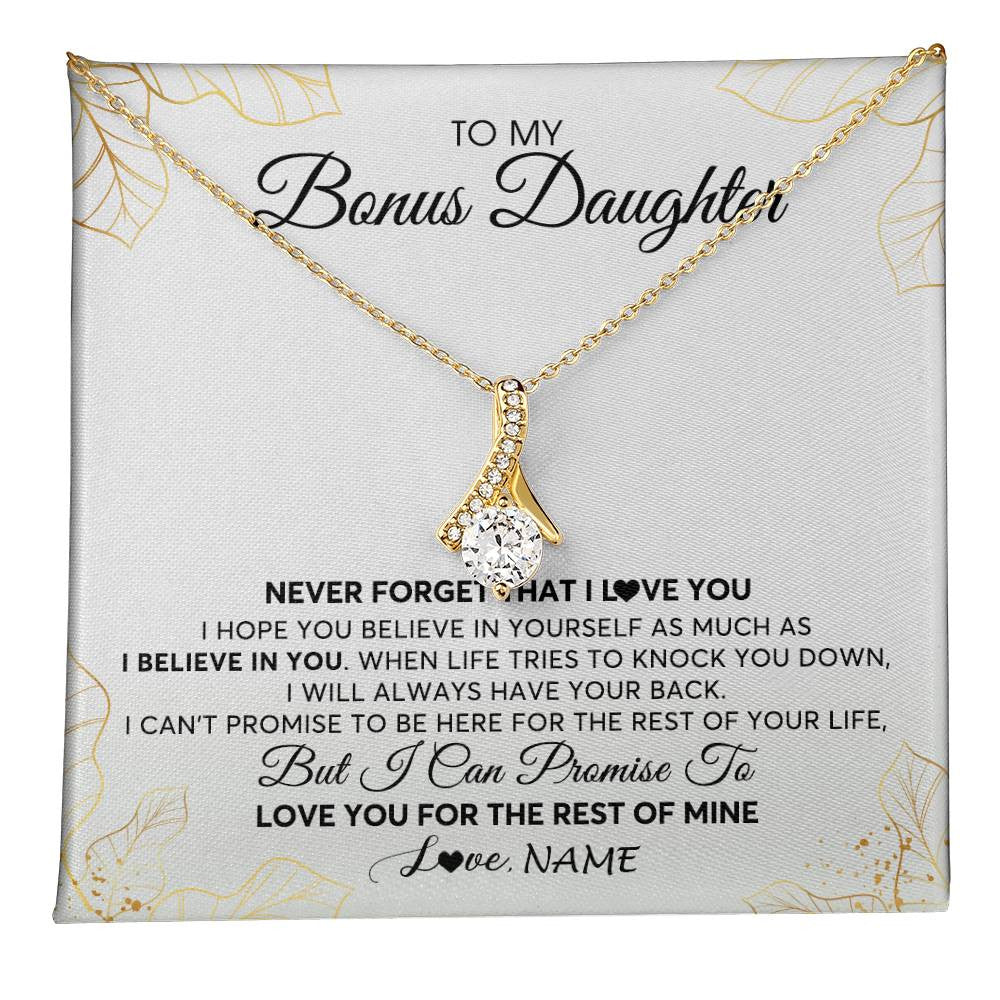 Alluring Beauty Necklace 18K Yellow Gold Finish | 1 | Personalized To My Stepdaughter Necklace From Stepmother Never Forget That I Love You Stepdaughter Birthday Christmas Customized Gift Box Message Card | teecentury
