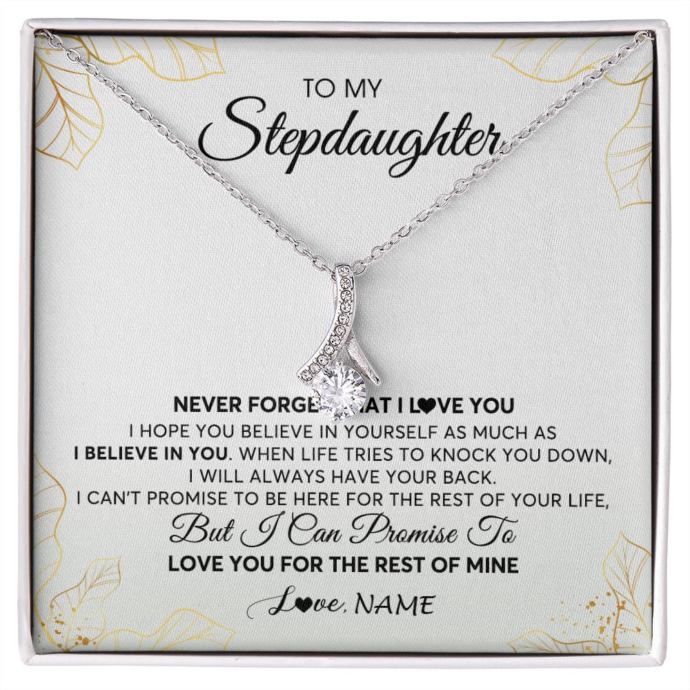 Alluring Beauty Necklace | Personalized To My Stepdaughter Necklace From Stepmother Never Forget That I Love You Stepdaughter Birthday Christmas Customized Gift Box Message Card | teecentury