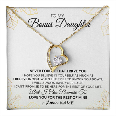 Forever Love Necklace 18K Yellow Gold Finish | 1 | Personalized To My Stepdaughter Necklace From Stepmother Never Forget That I Love You Stepdaughter Birthday Christmas Customized Gift Box Message Card | teecentury