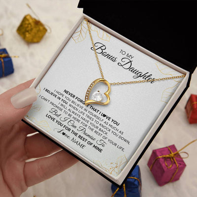 Forever Love Necklace 18K Yellow Gold Finish | 2 | Personalized To My Stepdaughter Necklace From Stepmother Never Forget That I Love You Stepdaughter Birthday Christmas Customized Gift Box Message Card | teecentury