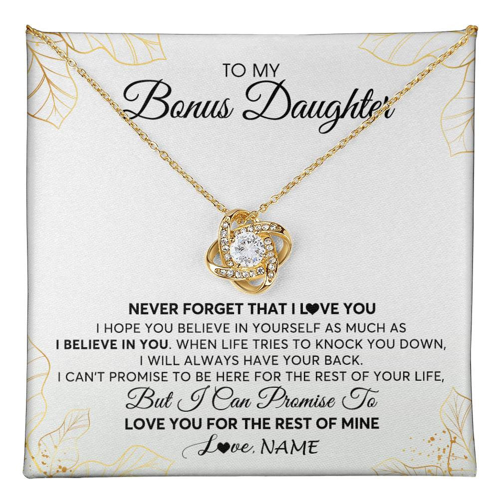 Love Knot Necklace 18K Yellow Gold Finish | 1 | Personalized To My Stepdaughter Necklace From Stepmother Never Forget That I Love You Stepdaughter Birthday Christmas Customized Gift Box Message Card | teecentury