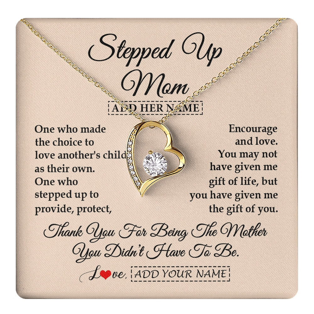 Forever Love Necklace 18K Yellow Gold Finish | 1 | Personalized To My Stepped Up Mom Necklace From Stepdaughter Stepson Thank You For Being The Mother Bonus Mom Gifts Birthday Mothers Day Gift Box Message Card | https://teecentury.