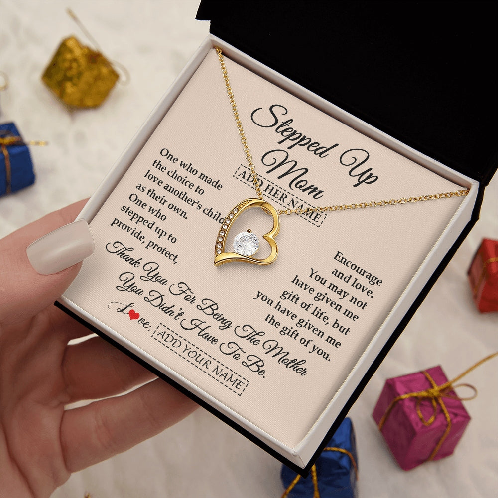 Forever Love Necklace 18K Yellow Gold Finish | 2 | Personalized To My Stepped Up Mom Necklace From Stepdaughter Stepson Thank You For Being The Mother Bonus Mom Gifts Birthday Mothers Day Gift Box Message Card | https://teecentury.