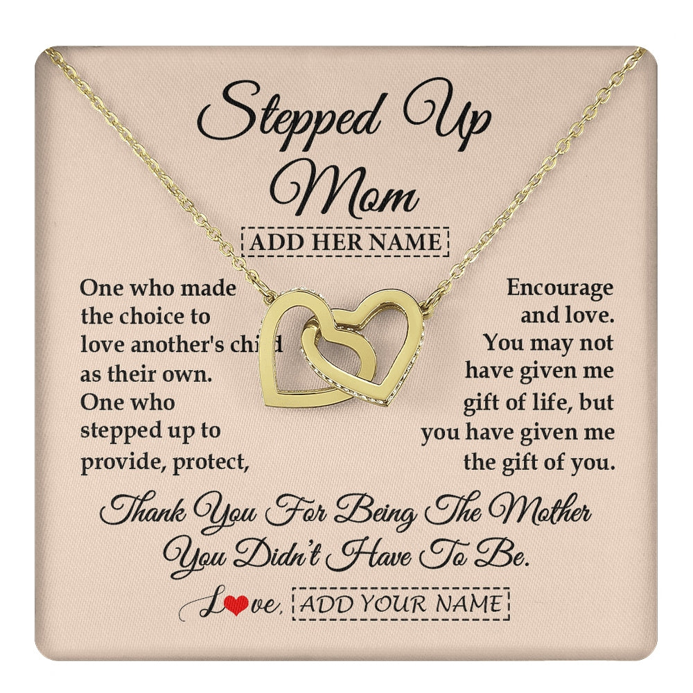 Interlocking Hearts Necklace 18K Yellow Gold Finish | 1 | Personalized To My Stepped Up Mom Necklace From Stepdaughter Stepson Thank You For Being The Mother Bonus Mom Gifts Birthday Mothers Day Gift Box Message Card | https://teecentury.