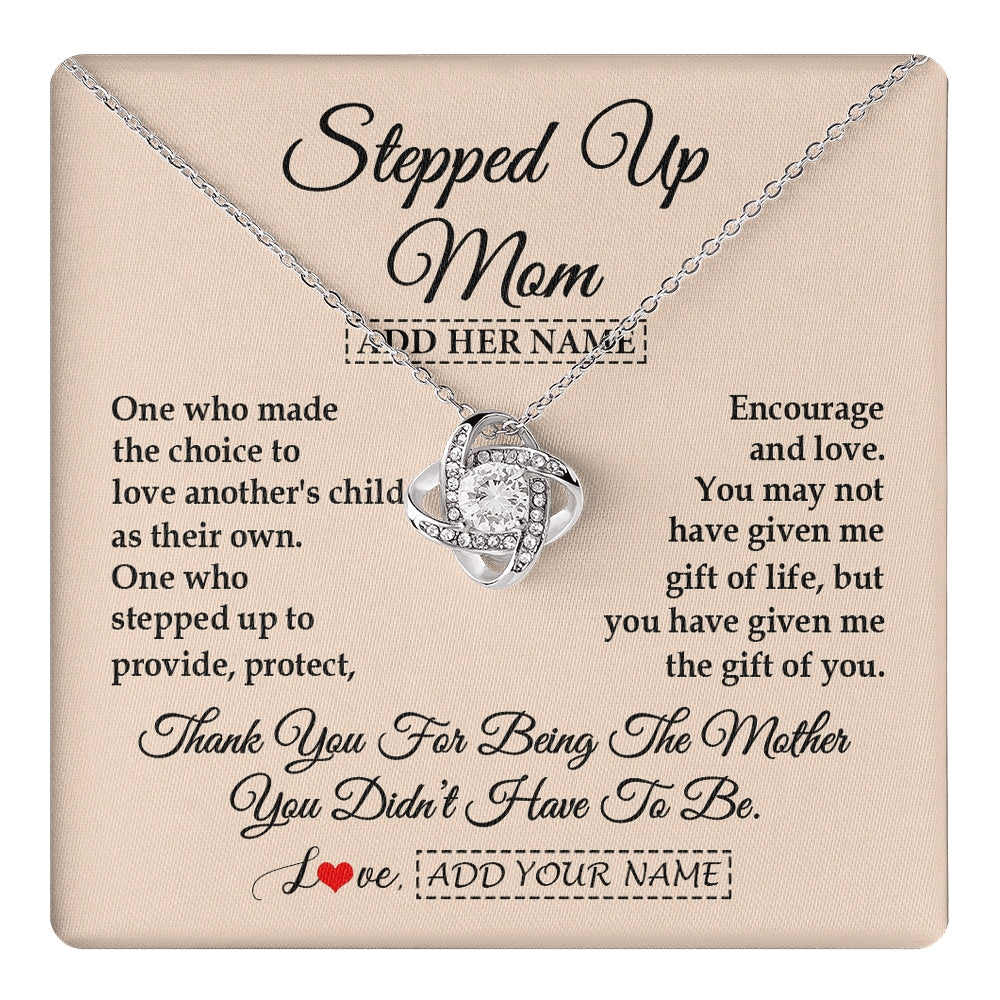 Love Knot Necklace 14K White Gold Finish | 1 | Personalized To My Stepped Up Mom Necklace From Stepdaughter Stepson Thank You For Being The Mother Bonus Mom Gifts Birthday Mothers Day Gift Box Message Card | https://teecentury.