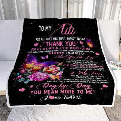 Personalized To My Titi Blanket From Daughter Son Flower Butterfly Thank You For All The Special Titi Birthday Mothers Day Customized Fleece Throw Blanket Blanket | Teecentury.com