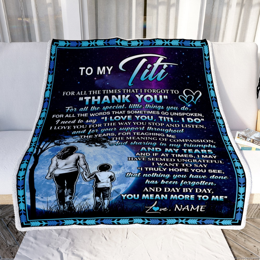 Personalized To My Titi Blanket From Nephew Thank You Day By Day Titi Birthday Mothers Day Thanksgiving Christmas Customized Bed Fleece Blanket | teecentury