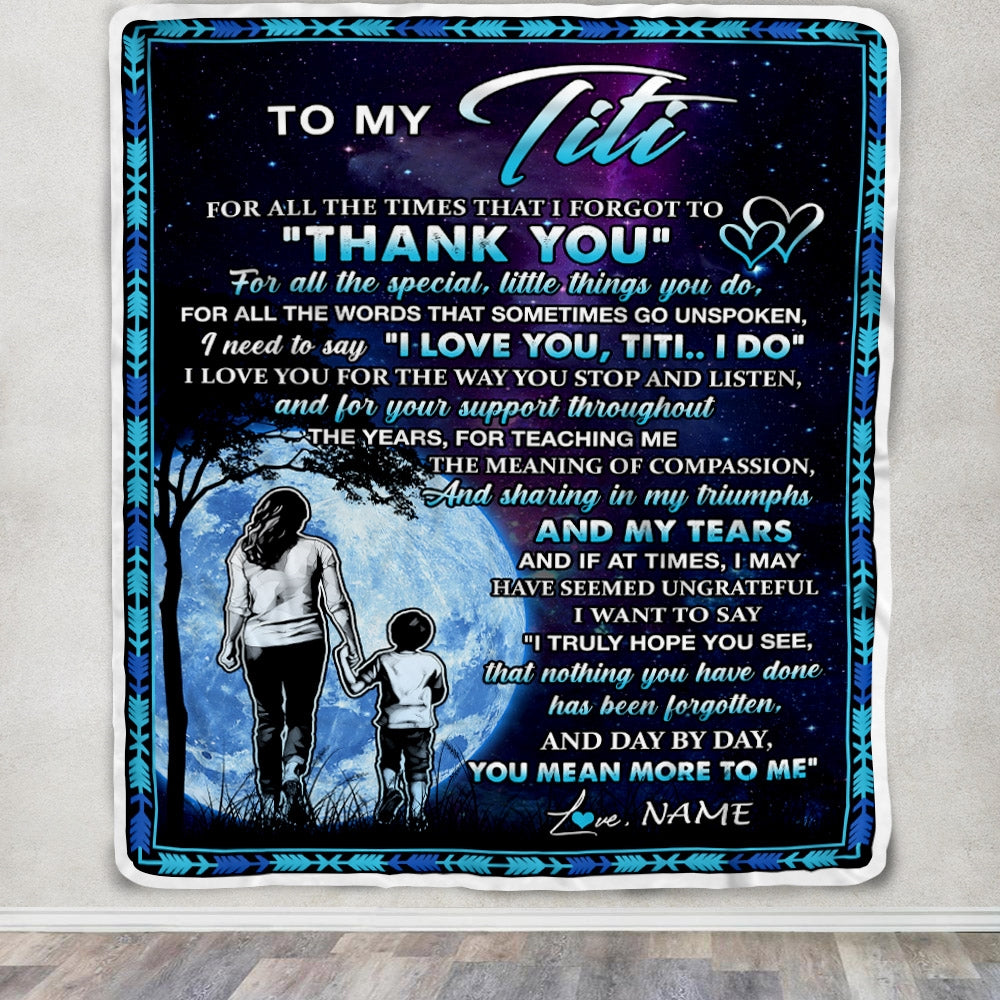 Personalized To My Titi Blanket From Nephew Thank You Day By Day Titi Birthday Mothers Day Thanksgiving Christmas Customized Bed Fleece Blanket | teecentury