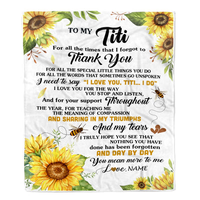 Personalized To My Titi Blanket From Niece Nephew Sunflower Thank You I Love You Titi Birthday Mothers Day Christmas Customized Gift Fleece Blanket | teecentury