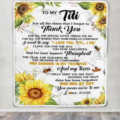 Personalized To My Titi Blanket From Niece Nephew Sunflower Thank You I Love You Titi Birthday Mothers Day Christmas Customized Gift Fleece Blanket | teecentury