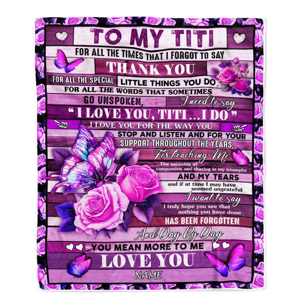 Personalized To My Titi Blanket From Niece Nephew Wood Butterfly You Mean More To Me Titi Birthday Mothers Day Christmas Customized Fleece Throw Blanket | teecentury
