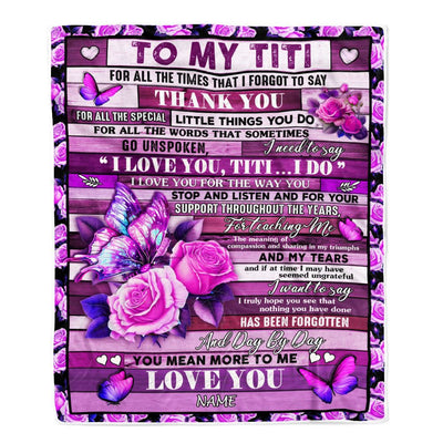 Personalized To My Titi Blanket From Niece Nephew Wood Butterfly You Mean More To Me Titi Birthday Mothers Day Christmas Customized Fleece Throw Blanket | teecentury