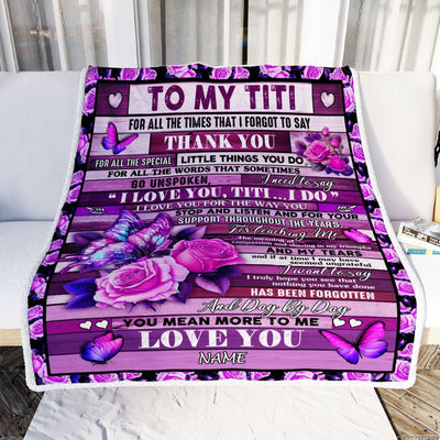 Personalized To My Titi Blanket From Niece Nephew Wood Butterfly You Mean More To Me Titi Birthday Mothers Day Christmas Customized Fleece Throw Blanket | teecentury