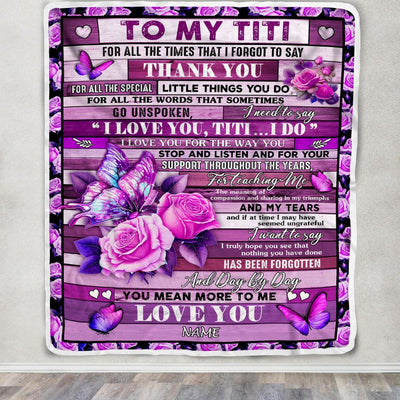 Personalized To My Titi Blanket From Niece Nephew Wood Butterfly You Mean More To Me Titi Birthday Mothers Day Christmas Customized Fleece Throw Blanket | teecentury