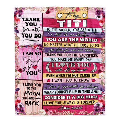 Personalized To My Titi Blanket From Niece Nephew Wood Floral Thank You I Love You Titi Birthday Mothers Day Christmas Customized Fleece Throw Blanket | teecentury
