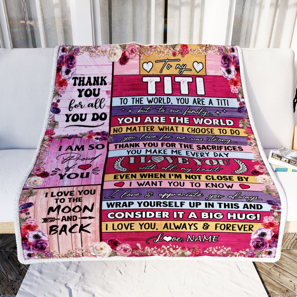 Personalized To My Titi Blanket From Niece Nephew Wood Floral Thank You I Love You Titi Birthday Mothers Day Christmas Customized Fleece Throw Blanket | teecentury