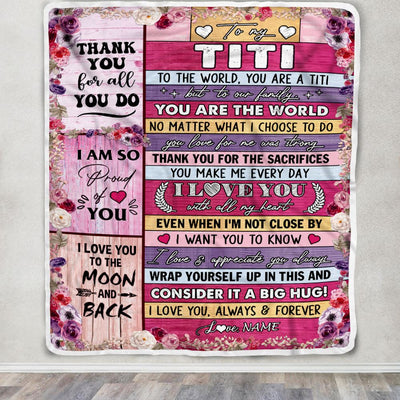 Personalized To My Titi Blanket From Niece Nephew Wood Floral Thank You I Love You Titi Birthday Mothers Day Christmas Customized Fleece Throw Blanket | teecentury