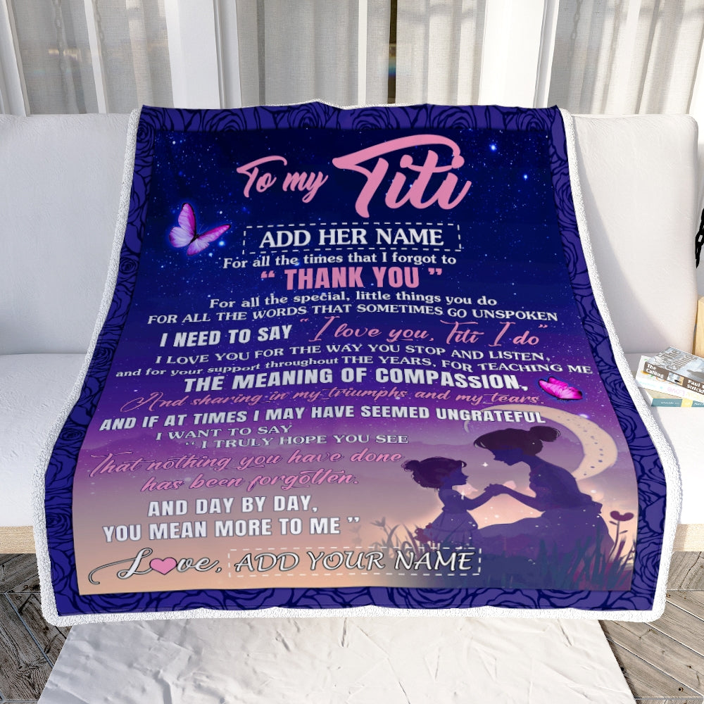 Personalized To My Titi Blanket From Niece Night Sky Thank You Love You Titi Birthday Gifts Mothers Day Christmas Customized Fleece Throw Blanket | teecentury
