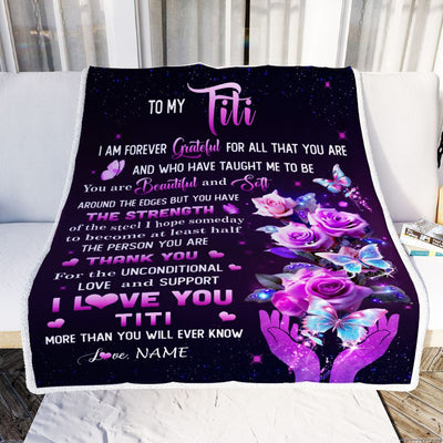 Personalized To My Titi Blanket From Niece Thank You For Love Butterfly Titi Birthday Mothers Day Thanksgiving Christmas Customized Gift Fleece Throw Blanket | teecentury