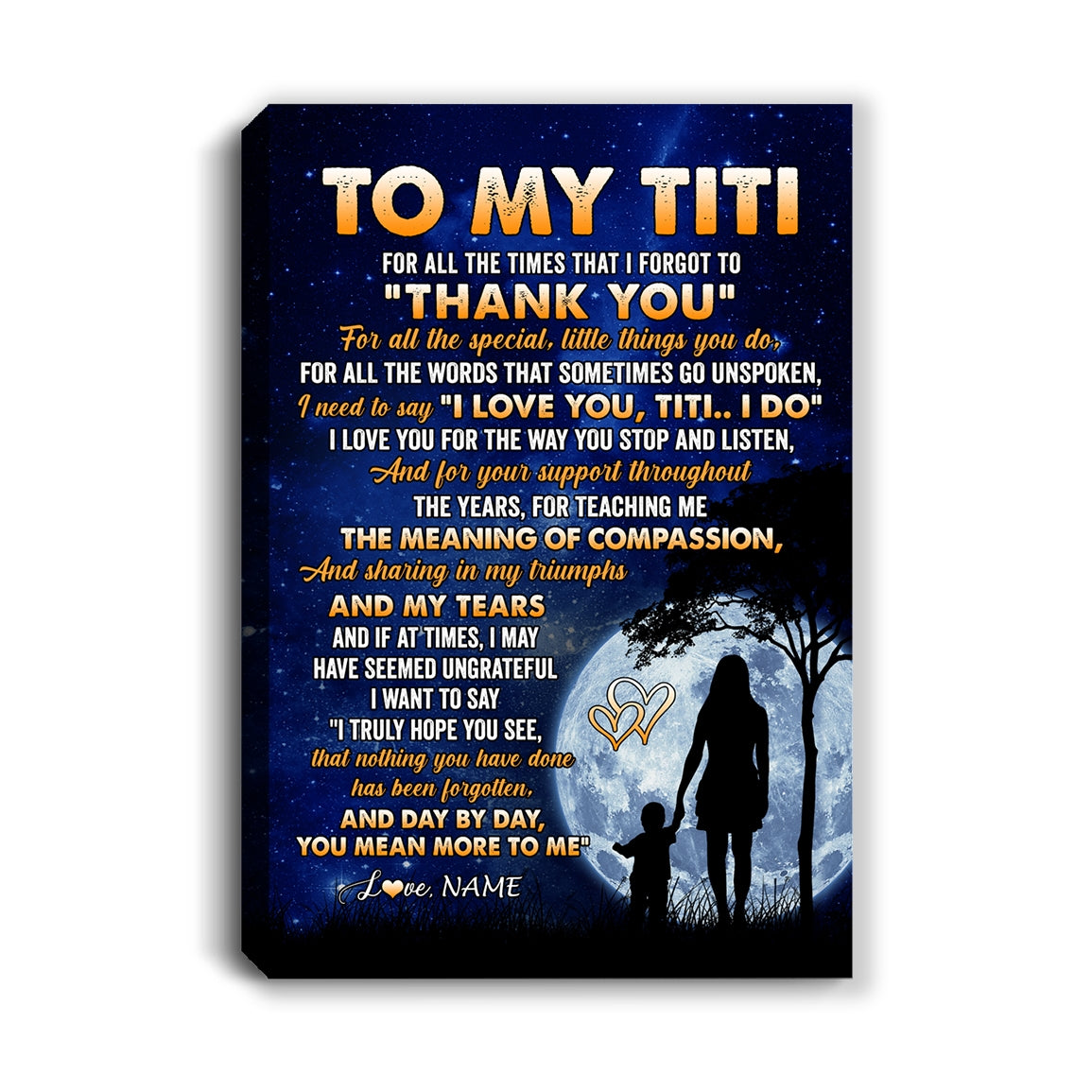 Personalized To My Titi Canvas From Nephew Niece Thank You Grateful Love Titi Birthday Gifts Mothers Day Thanksgiving Christmas Custom Wall Art Print Framed Canvas | teecentury