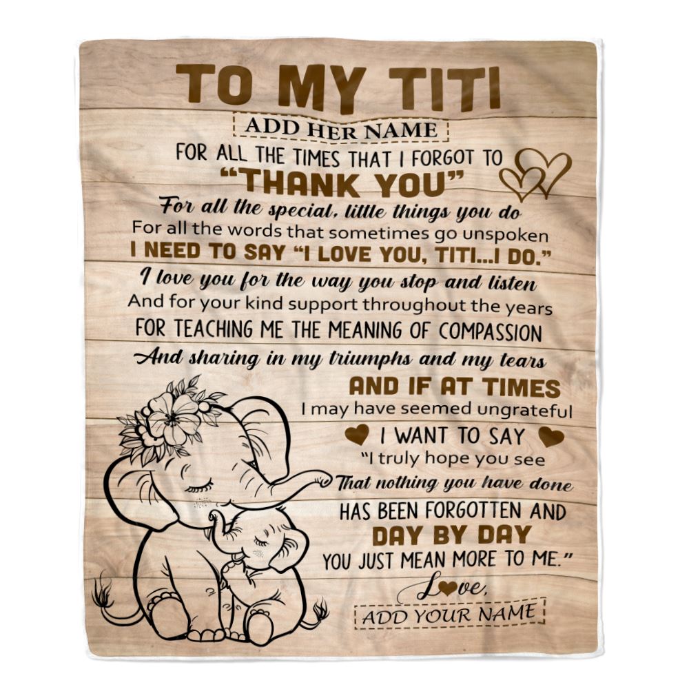 Personalized To My Titi Gift Blanket From Niece Nephew Elephant Thank You Best Titi Birthday Gifts Mothers Day Christmas Custom Name Fleece Throw Blanket | teecentury
