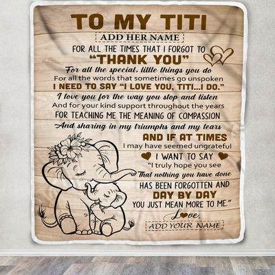 Personalized To My Titi Gift Blanket From Niece Nephew Elephant Thank You Best Titi Birthday Gifts Mothers Day Christmas Custom Name Fleece Throw Blanket | teecentury
