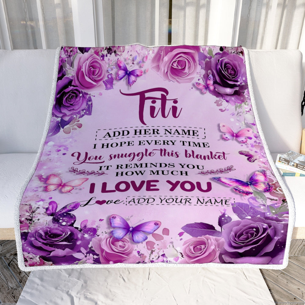 Personalized To My Titi Gifts Blanket From Niece Nephew Purple Floral Birthday Gifts For Titi Mothers Day Thanksgiving Christmas Custom Fleece Throw Blanket | teecentury
