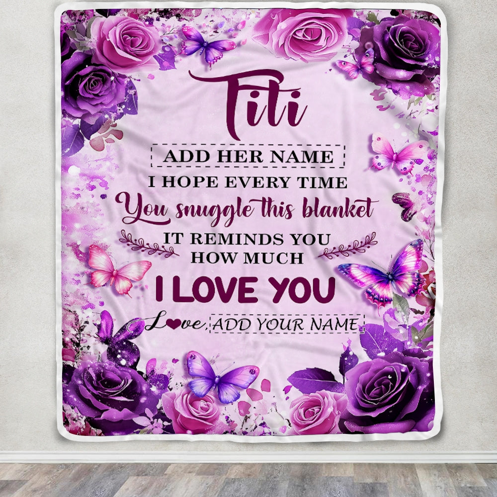 Personalized To My Titi Gifts Blanket From Niece Nephew Purple Floral Birthday Gifts For Titi Mothers Day Thanksgiving Christmas Custom Fleece Throw Blanket | teecentury