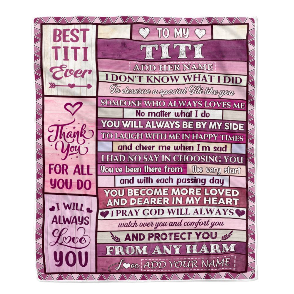 Personalized To My Titi Gifts Blanket From Niece Nephew Wood Thank You For All Gifts For Titi Mothers Day Birthday Christmas Customized Fleece Throw Blanket | teecentury
