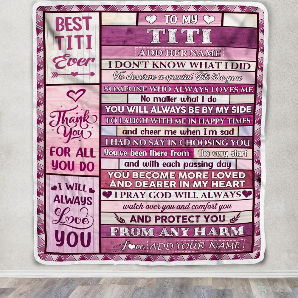 Personalized To My Titi Gifts Blanket From Niece Nephew Wood Thank You For All Gifts For Titi Mothers Day Birthday Christmas Customized Fleece Throw Blanket | teecentury