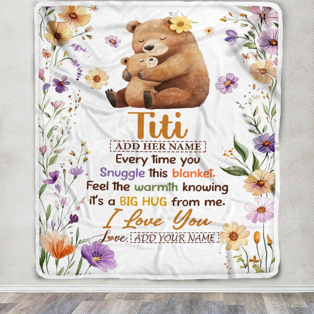 Personalized To My Titi Gifts From Niece Nephew Blanket Bear Big Hug Birthday Present Gift Idea For Titi Mothers Day Christmas Custom Fleece Throw Blanket Shirt & Hoodie | teecentury