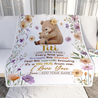 Personalized To My Titi Gifts From Niece Nephew Blanket Bear Big Hug Birthday Present Gift Idea For Titi Mothers Day Christmas Custom Fleece Throw Blanket Shirt & Hoodie | teecentury