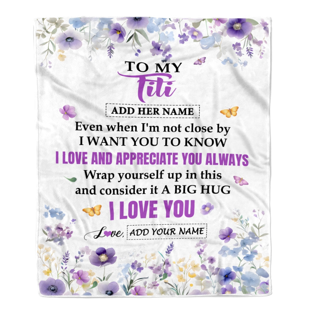 Personalized To My Titi Gifts From Niece Nephew Blanket I Love You Purple Floral Birthday Gift Idea For Titi Gifts Christmas Customized Fleece Throw Blanket | teecentury