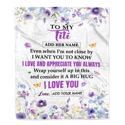 Personalized To My Titi Gifts From Niece Nephew Blanket I Love You Purple Floral Birthday Gift Idea For Titi Gifts Christmas Customized Fleece Throw Blanket | teecentury