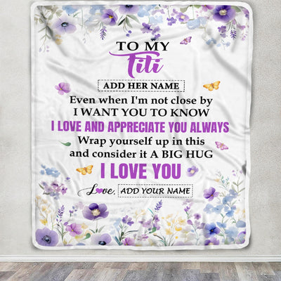 Personalized To My Titi Gifts From Niece Nephew Blanket I Love You Purple Floral Birthday Gift Idea For Titi Gifts Christmas Customized Fleece Throw Blanket | teecentury