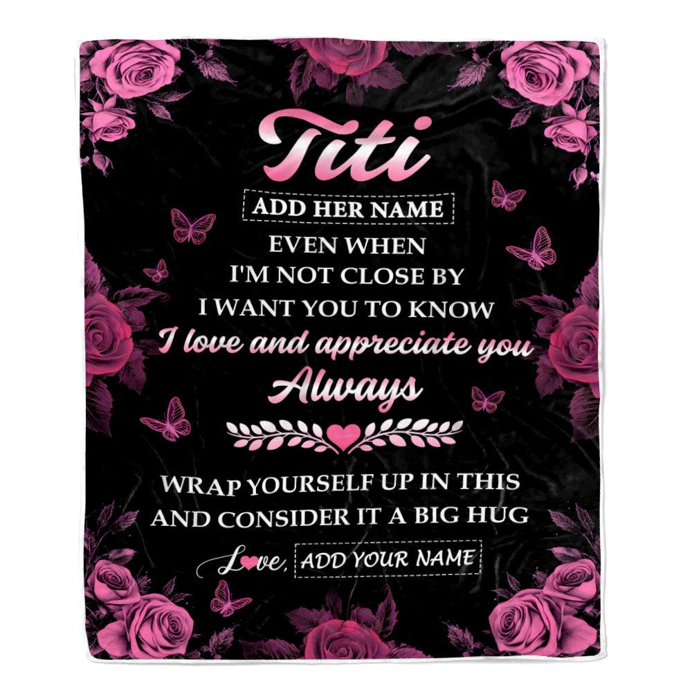 Personalized To My Titi Gifts From Niece Nephew Blanket Rose Floral It A Big Hug Birthday Gift Idea For Titi Gifts Christmas Customized Fleece Throw Blanket | teecentury