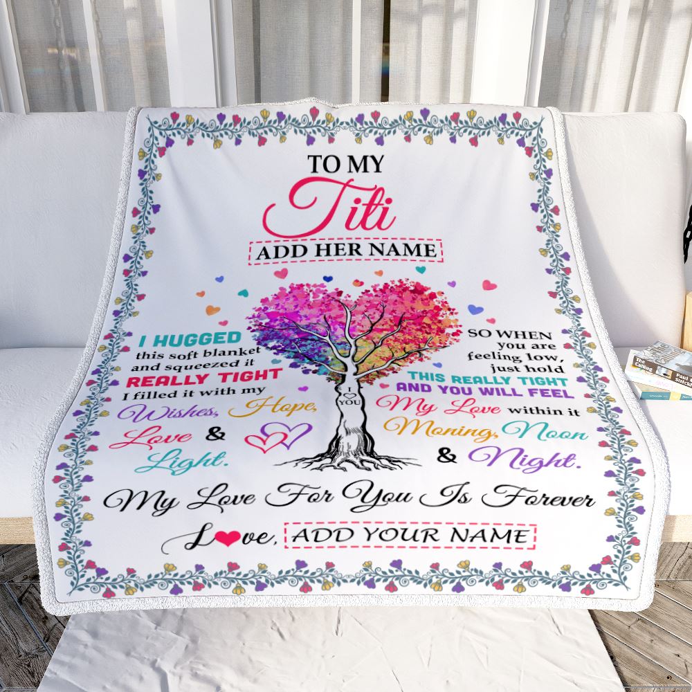 Personalized To My Titi Gifts From Niece Nephew Hugged Blanket Birthday Gifts For Titi Mothers Day Thanksgiving Christmas Customized Fleece Throw Blanket | teecentury