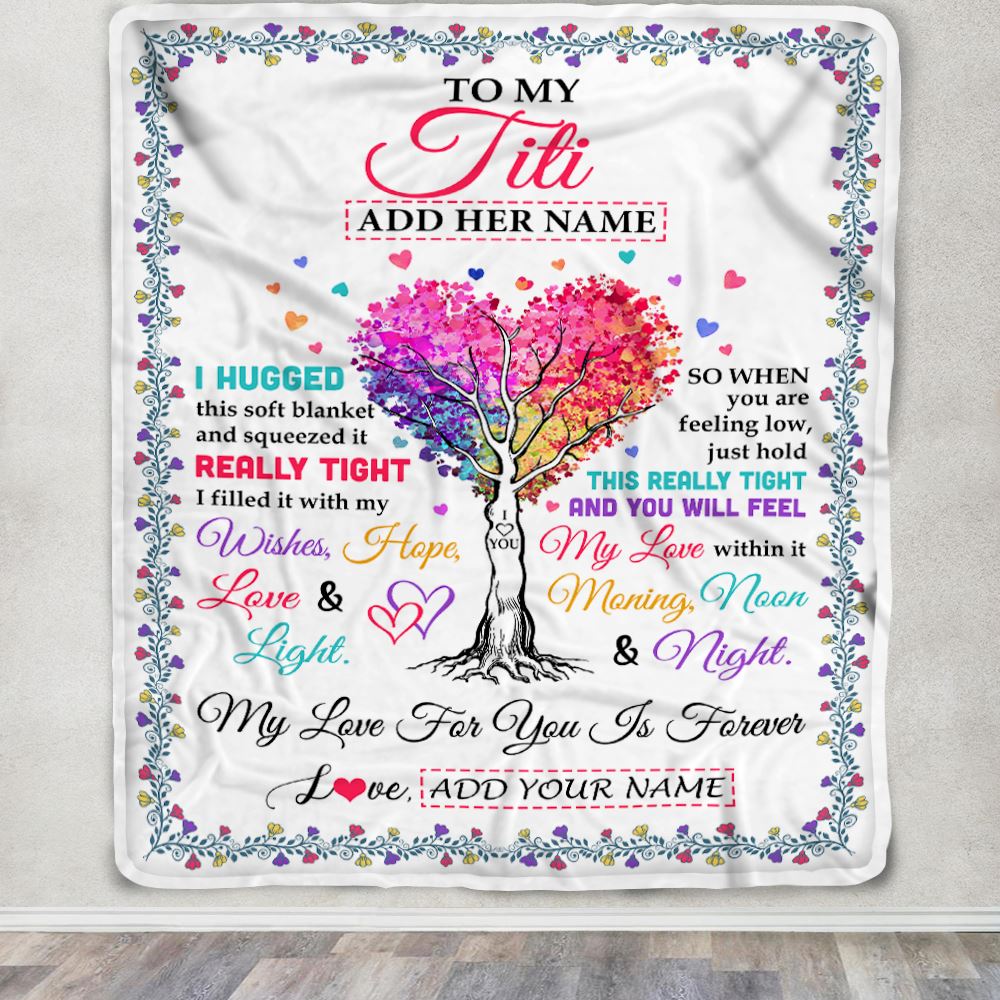 Personalized To My Titi Gifts From Niece Nephew Hugged Blanket Birthday Gifts For Titi Mothers Day Thanksgiving Christmas Customized Fleece Throw Blanket | teecentury