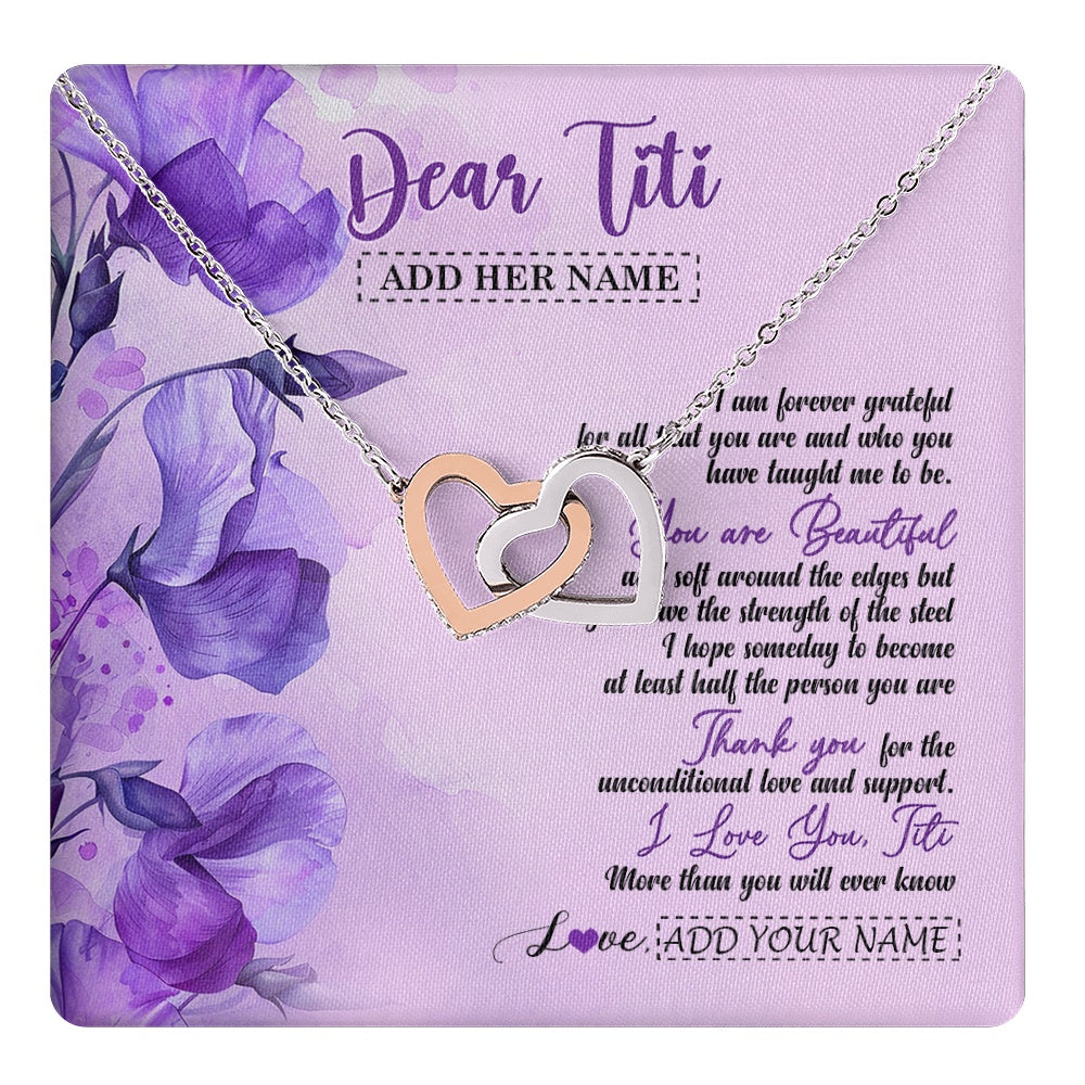 Interlocking Hearts Necklace Stainless Steel & Rose Gold Finish | 1 | Personalized To My Titi Gifts From Niece Nephew Necklace Flower You Are Beautiful Gifts For Titi Mothers Day Birthday Christmas Custom Gift Box Message Card | teecentury.myshopify