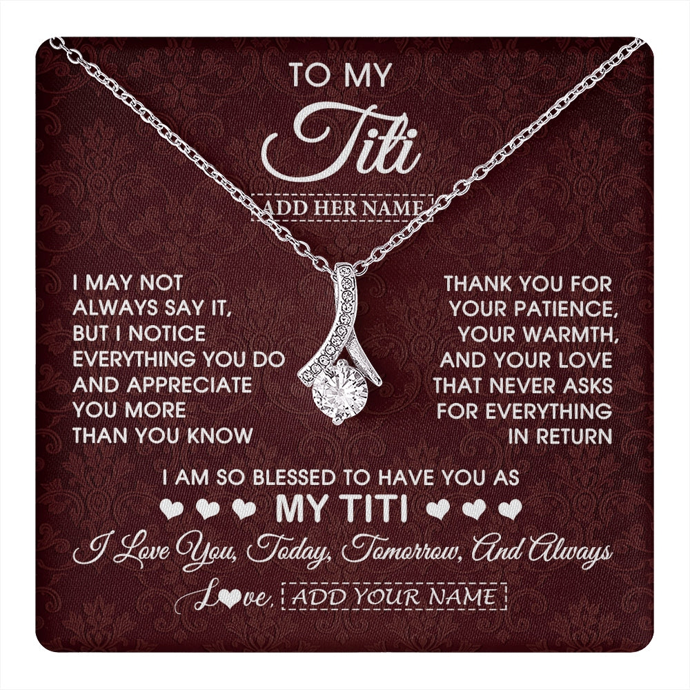 Alluring Beauty Necklace 14K White Gold Finish | 1 | Personalized To My Titi Gifts From Niece Nephew Necklace Meaningful Jewelry Pendant Gifts For Titi Mothers Day Birthday Christmas Custom Gift Box Message Card | https://teecentury.