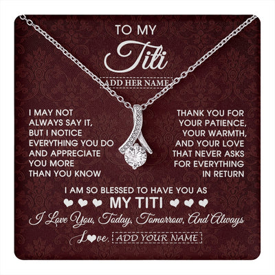Alluring Beauty Necklace 14K White Gold Finish | 1 | Personalized To My Titi Gifts From Niece Nephew Necklace Meaningful Jewelry Pendant Gifts For Titi Mothers Day Birthday Christmas Custom Gift Box Message Card | https://teecentury.