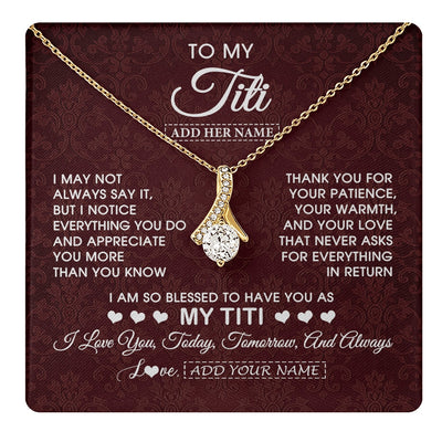 Alluring Beauty Necklace 18K Yellow Gold Finish | 1 | Personalized To My Titi Gifts From Niece Nephew Necklace Meaningful Jewelry Pendant Gifts For Titi Mothers Day Birthday Christmas Custom Gift Box Message Card | https://teecentury.