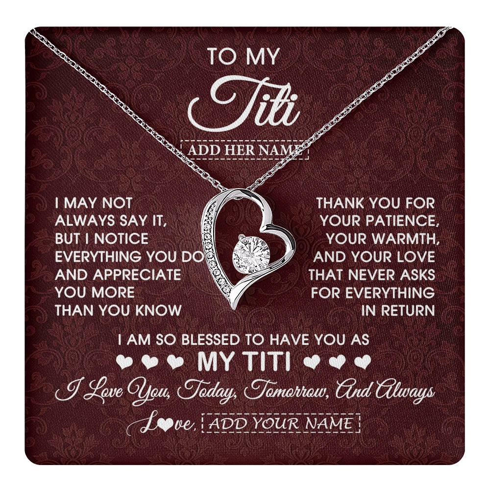 Forever Love Necklace 14K White Gold Finish | 1 | Personalized To My Titi Gifts From Niece Nephew Necklace Meaningful Jewelry Pendant Gifts For Titi Mothers Day Birthday Christmas Custom Gift Box Message Card | https://teecentury.
